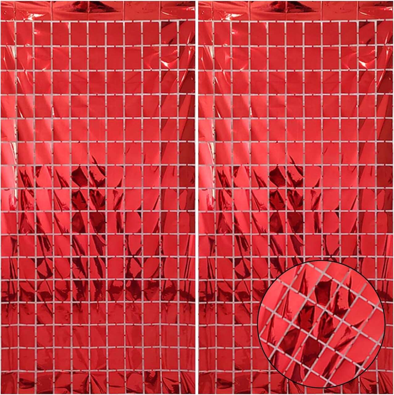 2 Pcs Red Foil Fringe Square Curtain Backdrop - Blue Streamers Party Decorations, Sequin Square Curtain Photo Backdrop Props for Birthday Party Graduation Bachelorette Wedding Decor, 3.3 x 6.6 Ft